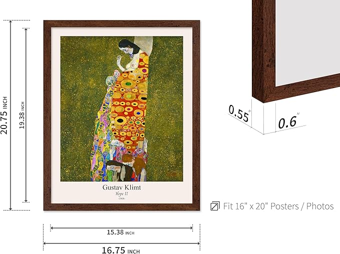 Poster Master Vintage Gustav Klimt Poster - Retro Hope II Print - Art Nouveau - Abstract Art - Symbolism Art - Aesthetic Art - Classic Painting - Colorful Living Room Decor - 16x20 Brown Framed
