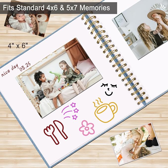 8 x 8 Inch Scrapbook Photo Album, DIY Memory Book Linen Cover for Photos, Hardcover Kraft White Pages Scrap Book Photo Albums for Travel, Wedding Anniversary Family Christmas Baby 40 Pages, Blue