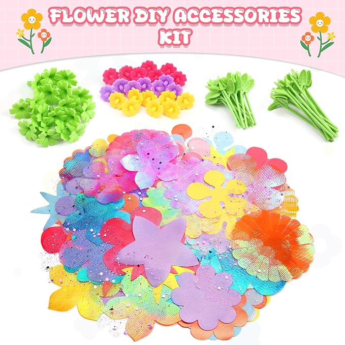 LansinLife DIY Flower Making Arts and Crafts Toys, Arts & Crafts Birthday Gift for Kids Ages 4-9, Handmade Creative Flower Market Kit for 4-6-8+Year Old Girl (Accessories Kit)