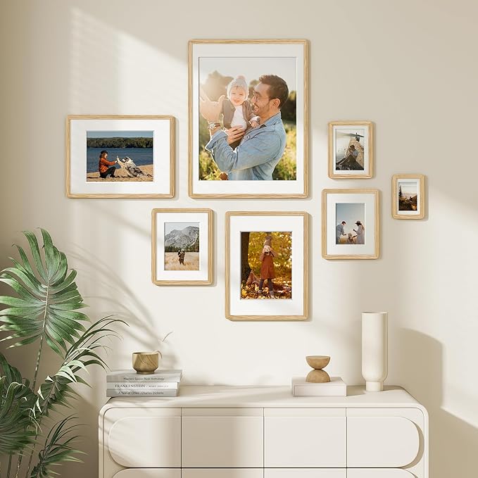 18x24 Picture Frame, Natural Oak Wood Poster Frame with Mat for 16x20, Round Corner 18 x 24 Matted Picture Frames with Resistant Plexiglass for Wall Mounting or Tabletop, Oak Color, Set of 1