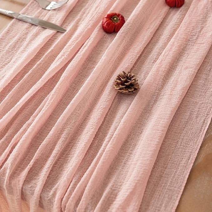 Keketoarrange 3pcs Pink Valentines Decor Table Runner Cheese Cloth Rustic Gauze Cheesecloth Table Runner 120 Inch 10 FT for Wedding Baby Bridal Shower Sheer Boho Spring Home Tea Party Decorations