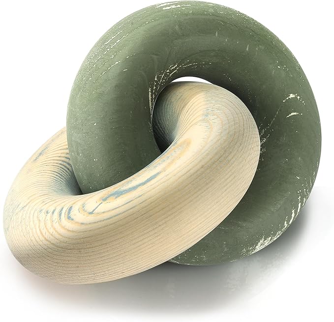 EOSAHR Boho Pine Wood Knot Decor - Wooden Chain Link Decor for Coffee Table, Book Shelf & Side Table - Decorative Knot with Simple Modern for Home Décor Accents (Green & Yellow)