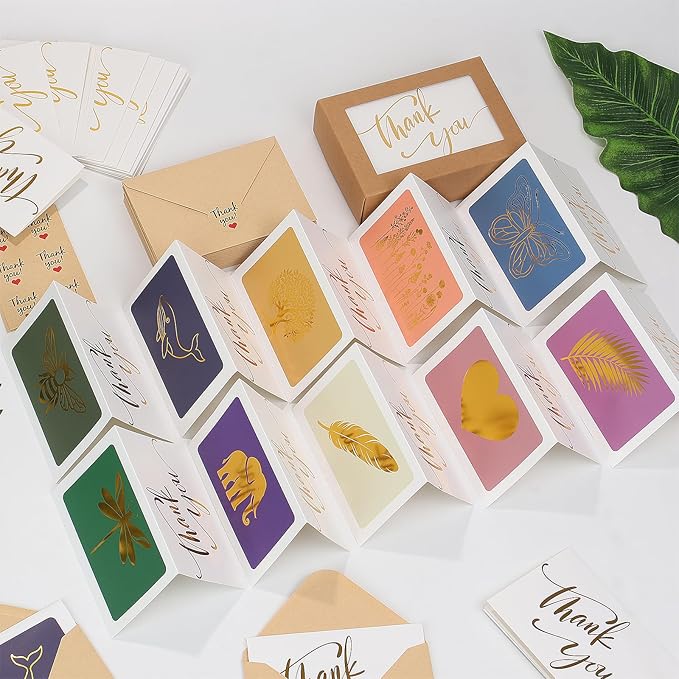 Thank you cards with envelopes Blank Note Cards,30 Pack All Occasion Assorted Greeting Cards, 10 Gold Foil Designs with Stickers and Envelopes 4" x 6" For Thank You, Birthday and Christmas Gifts Messages