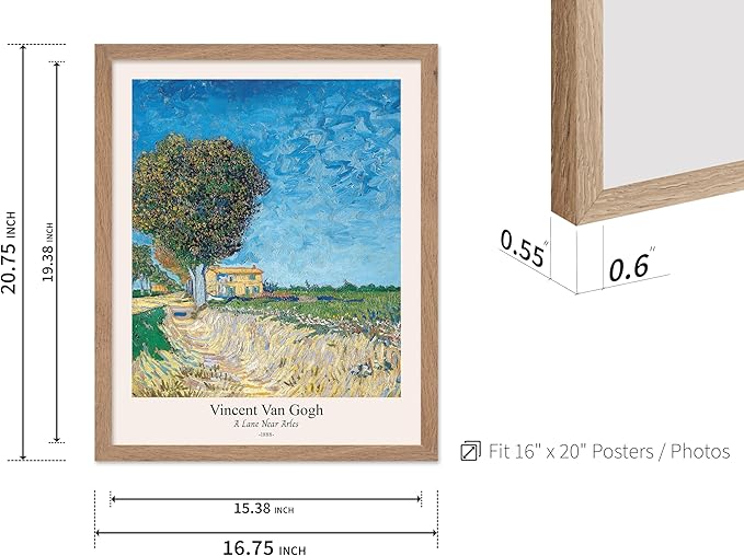 Monem Art Vintage Van Gogh Poster - Retro A Lane near Arles Print - Impressionism Art - Fine Art - Classic Painting Art - Landscape Art - Great Bedroom or Office Decor - 16x20 Beige Framed