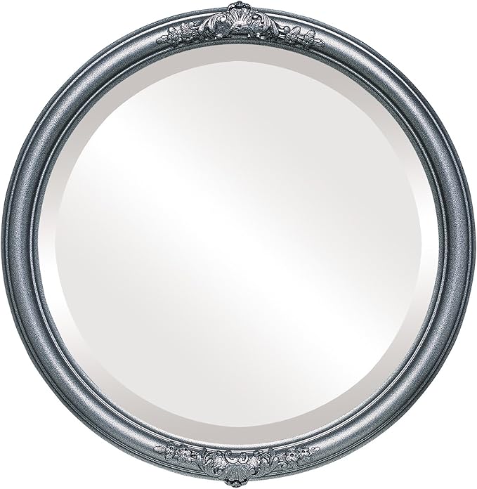 OVALCREST Round Beveled Wall Mirror for Home Decor - Contessa Style - Black Silver - 16x16 Outside Dimensions