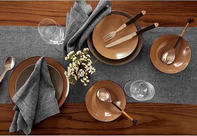Solino Home Linen Table Runner 60 Inches - 100% Pure Linen Charcoal Grey Hemstitch Table Runner 14 x 60 Inch Ideal for Dresser and Coffee Tables - Milan