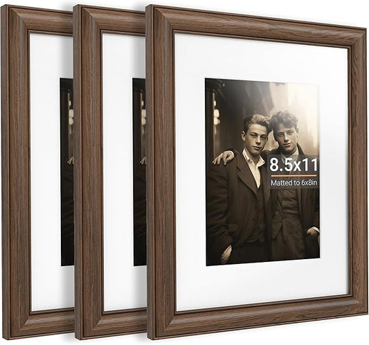Heimlove 8.5x11 Picture Frame,Natural Solid Walnut Wood Frame Matted to 6x8 with Tempered Glass,8.5"x11" Handcrafted Diploma Document Frames Frame Vertical or Horizontal Wall Hanging Display,3 Pack