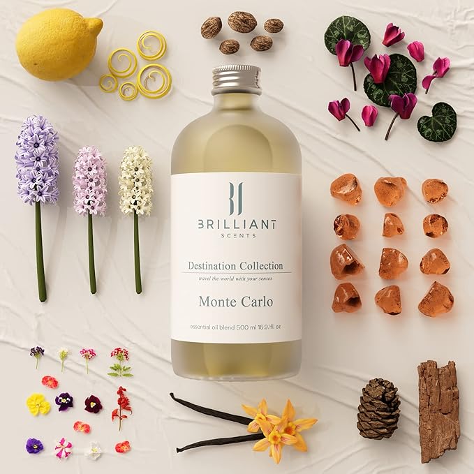 Brilliant Scents Monte Carlo Fragrance Oil 500ml - Premium Diffuser Oil for Home, Office, Hotels - Long Lasting, Plant-Based, Meets IFRA Standards, USA-Made - Jasmine, Lemongrass, Green Tea