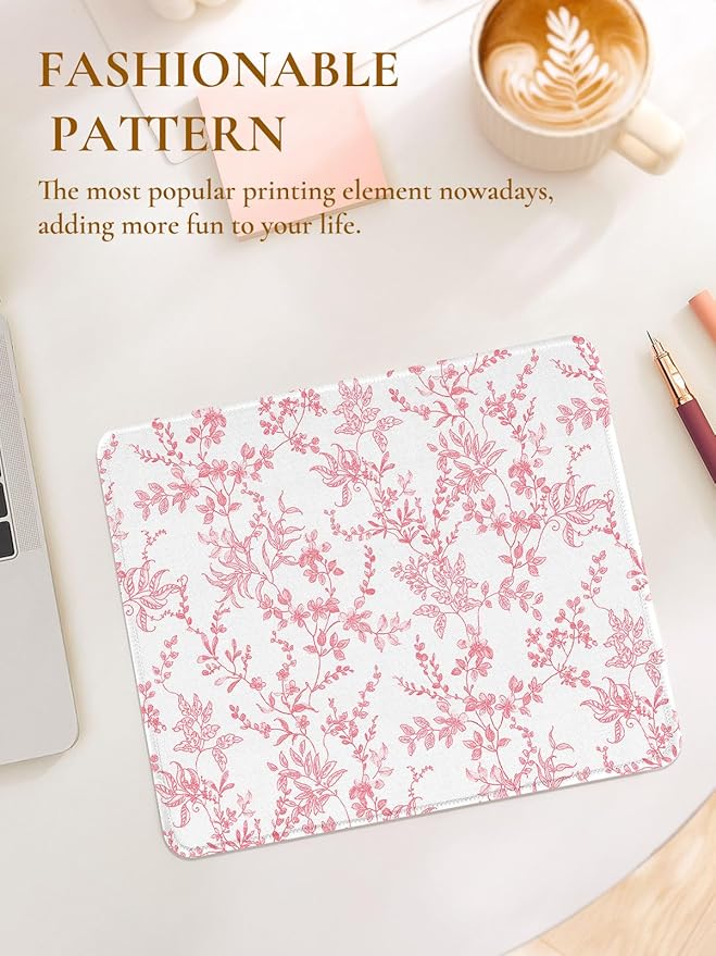 Elegant Pink Flowers Mouse Pad, Waterproof Aesthetics Floral Mouse Pads Design, Non-Slip Rubber Base Computer Simple Funny Mousepad,Small Mouse Mat Desk Accessories Office Supplies