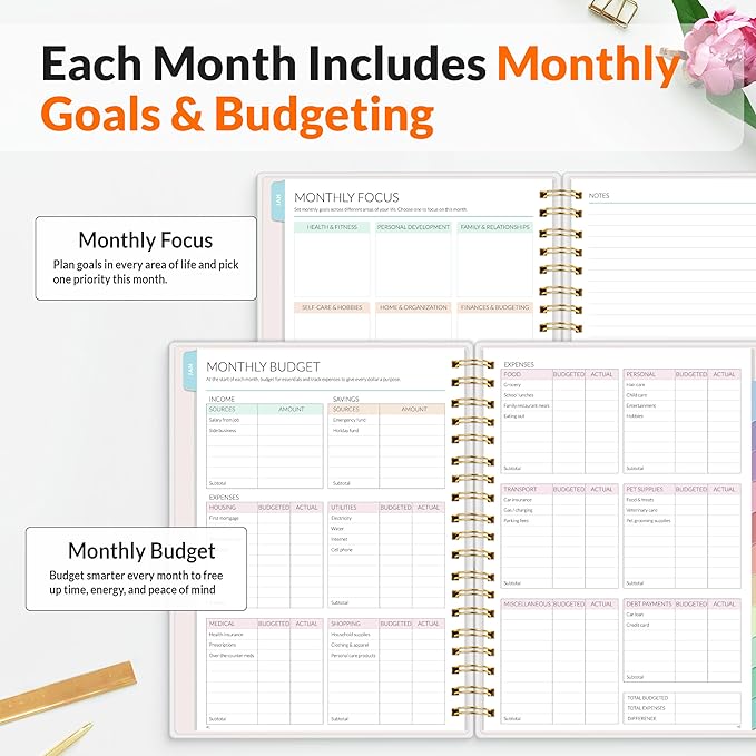 SUNEE Home Planner 2026, Work from Home Planner w/Stickers, JAN 2026 - DEC 2026, Monthly Budget Planner, Checklists for Routines and Goals, Weekly Calendar, Gift-Ready Pack, Poly Laminated Cover,Poppy