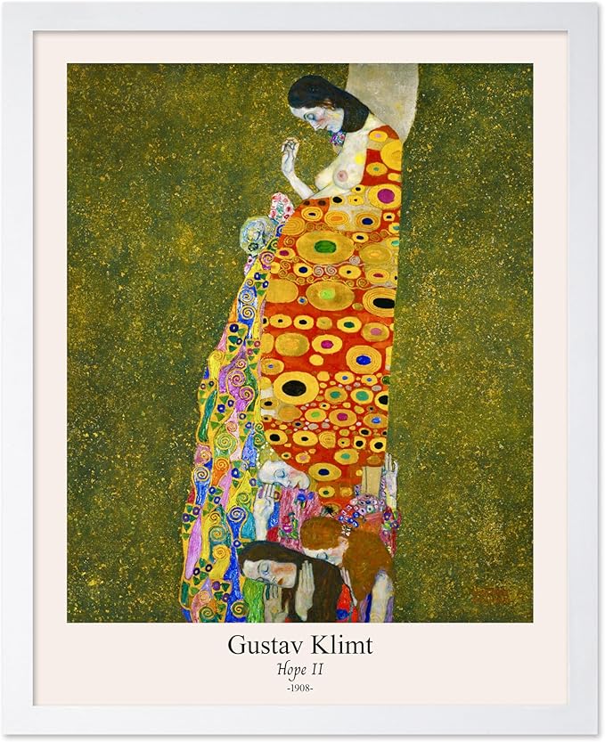 Poster Master Vintage Gustav Klimt Poster - Retro Hope II Print - Art Nouveau - Abstract Art - Symbolism Art - Aesthetic Art - Classic Painting - Colorful Living Room Decor - 16x20 White Framed