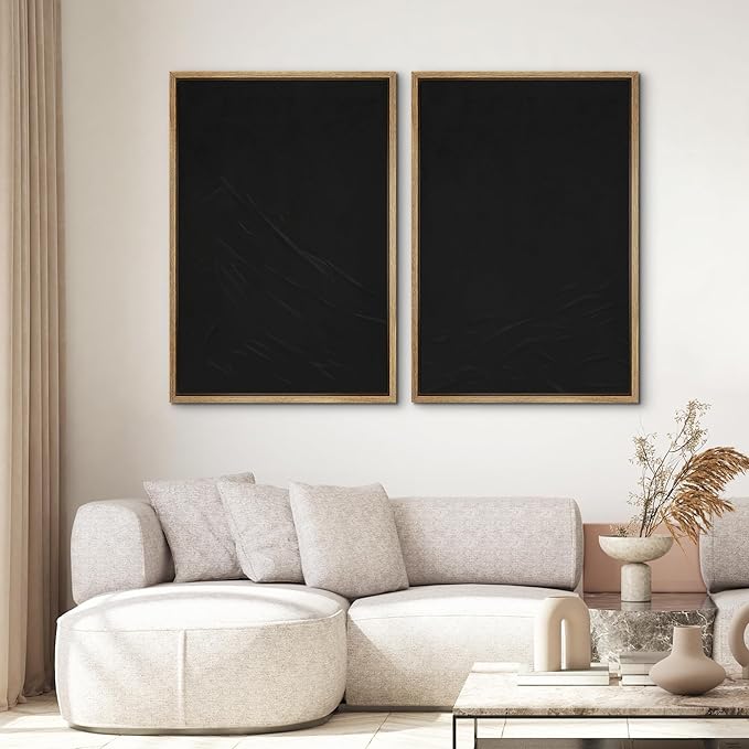 SIGNWIN Framed Canvas Print Wall Art Set Dark Black Color Field Landscape Abstract Shapes Illustration Modern Art Minimalism Decorative Nordic for Living Room, Bedroom, Office - 16"x24"x2 Natural