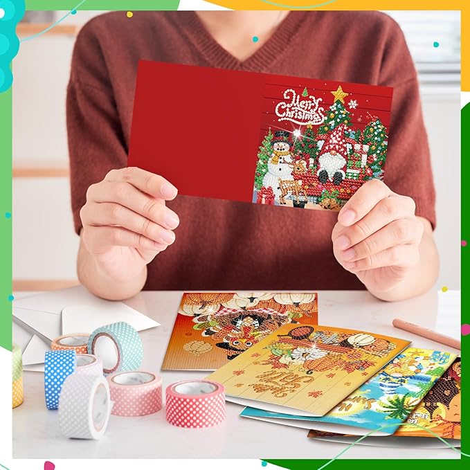 Saillong 12 Pack Christmas Diamond Painting Greeting Card Kit Holiday Diamond Art Cards with Envelopes Season Winter 5D Rhinestones Painting Making Kits for Adult DIY Craft Family Friend Holiday Gift