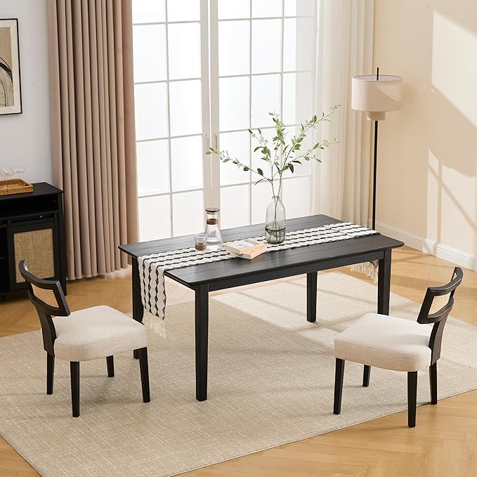 LZAREAL Modern Farmhouse Dining Table for 4 6 Solid Wood Dining Room Table Black Rectangular Kitchen Table Plank and Beam Dining Table for Dining Room Kitchen Restaurant