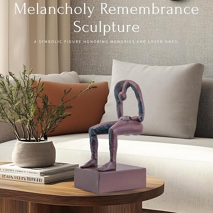 R REALONG Melancholy Remembrance Sculpture – Rust Red Solid Bronze Statue, Handcrafted Lost-Wax Casting Memorial Figurine for Honoring Loved Ones, 6.1"x5.1"x12.6", Artisan Hot-Cast Bronze Art Decor