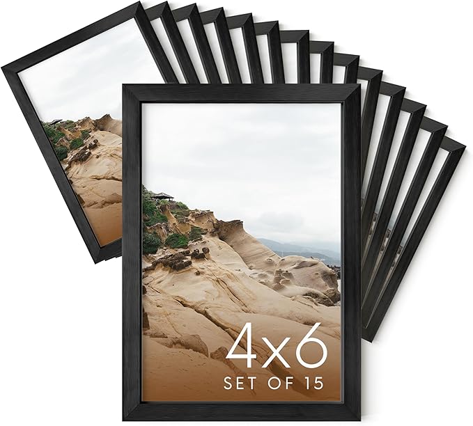 HAUS AND HUES 4x6 Black Metal Picture Frames - 4X6 Frames Bulk - Features Premium Aluminum, Vertical Hanging, Easel Back for Tabletop, Home, Office (4x6 in, Black, Set of 15)