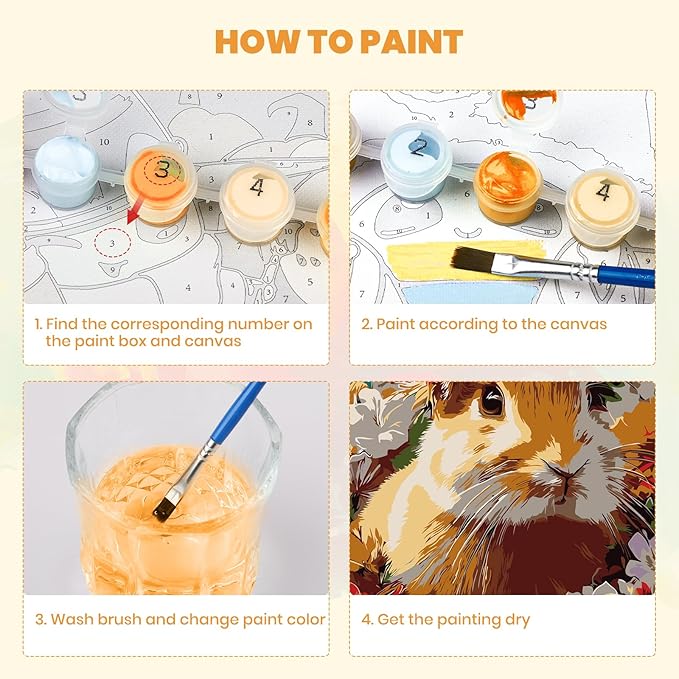 MXJSUA Easter Framed Paint by Numbers for Adults Beginners, Easy Adults' Paint-by-Number Kits on Canvas with Easel, Flowers Bunny Acrylic Number Painting Crafts Kits Gifts for Home Decor, 8x12inch