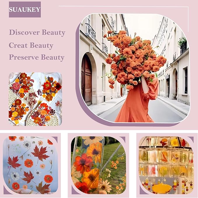 92 Pcs Fall Dried Pressed Flowers for Resin Molds, Real Natural Bulk Dry Wildflowers Leaves Perfect for Epoxy, DIY Crafts, Nails, Soap Candles Jewelry Making, and Home Decor