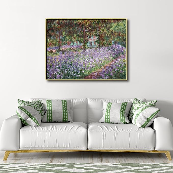 Wieco Art Framed Canvas Print Wall Art Irises in Monet's Garden,1900 by Claude Monet Impressionism Art Print Picture Artwork for Living Room Bedroom Home Kitchen Decorations