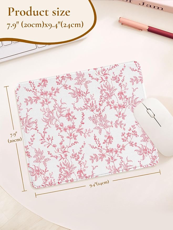 Elegant Pink Flowers Mouse Pad, Waterproof Aesthetics Floral Mouse Pads Design, Non-Slip Rubber Base Computer Simple Funny Mousepad,Small Mouse Mat Desk Accessories Office Supplies