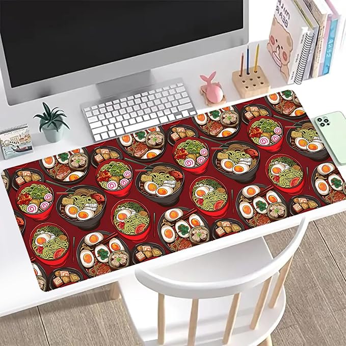 Ramen Gaming Mouse Pad, Office Desk Mat, Anti-Slip Rubber Base Cool Aesthetic Mouse Pads for Computer Laptop Keyboard School Home Desktop Gamer Home Accessories Decor 31.5" x 11.8"