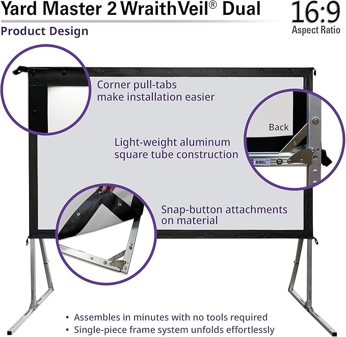 Elite Screens Yard Master 2 DUAL Projector Screen, 120-INCH 16:9, Front and Rear 4K/8K Ultra HD, Active 3D, HDR Ready Indoor and Outdoor Projection, OMS120H2-Dual |US Based Company 2-YEAR WARRANTY