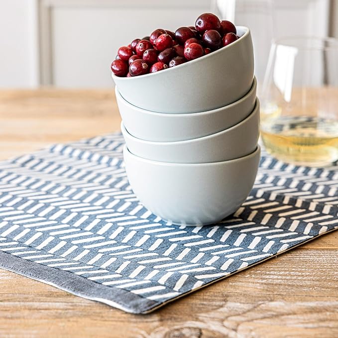 Over&Back Set of 4 Hand-Blocked Placemats - Colorful Dining Table Mat - Each Placemat is Unique - 100% Cotton - Machine Washable - Kitchen and Home Decor - Blue Herringbone