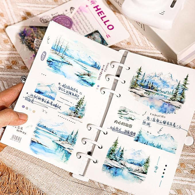 Large Scenery PET Sticker Set, 60Pcs Nature and Countryside Stickers for Scrapbooking, Journaling, DIY Crafts, and Art Supplies
