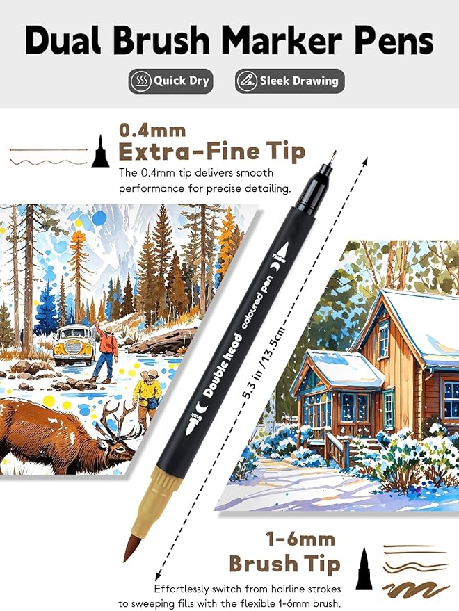 80 Colors Dual Markers Brush Pens, Fine Felt & Brush Tip Marker Christmas Gifts for Kids and Adults, Stocking Stuffers Art Marker Pens for Coloring Book Journaling Note Taking Hand Lettering