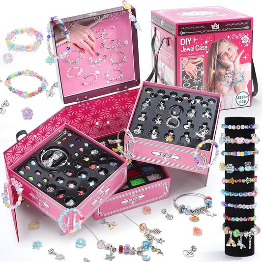 HOLYFUN Bracelet Making Kit with Jewelry Box, Jewelry Making Supplies Kit for Girls, DIY Craft Set for Kids, Perfect Birthday Christmas Gifts for Girls