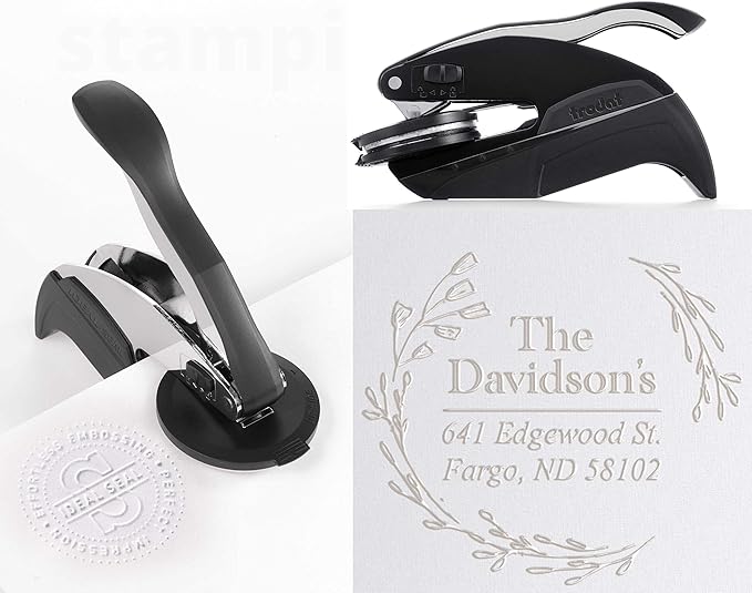 Address Embosser Seal Round Custom Monogram Embosser, Personalized Embossing Seal, Personalized Stamp, Hand Desk Embosser. for Office 1.65 inch (Seal 4)