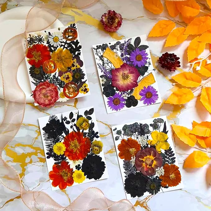 92 Pcs Dried Pressed Flowers Fruits for Resin Molds, Real Natural Bulk Dry Wildflowers Leaves Perfect for Epoxy, DIY Crafts, Nails, Soap Candles Jewelry Making, and Home Decor