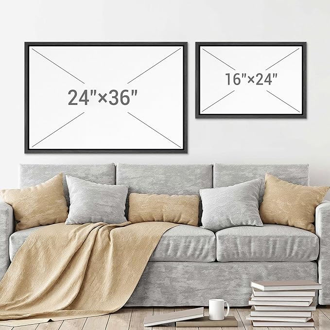SIGNWIN Framed Canvas Print Wall Art Set Green Mid-Century Polygon Landscape Abstract Shapes Digital Art Modern Art Decorative Minimalism Vintage for Living Room, Bedroom, Office - 16"x24"x2 Black