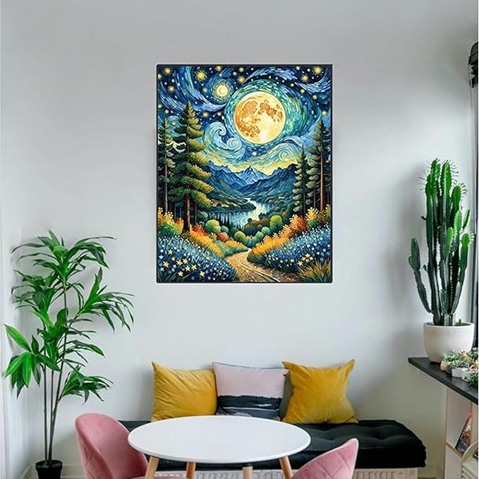 ldazao Moon Paint by Numbers Kit for Adults Beginner Forest Adult with Frame Wooden Easel Paint by Number Kits for Gift Home Wall Decor 16x20 Inch