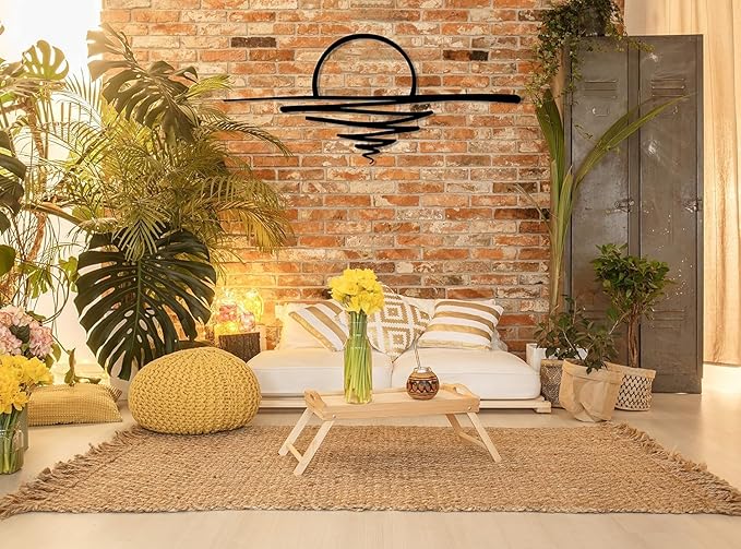 Sunrise Metal Wall Art, Mid Century Boho Decor, Sunshine Minimalist Design, Sun Design Wall Art, Modern Sunset Interior Artwork, Home Decor, Livingroom Decor, Gift for Her (Gold, 45.3 x 19.9” / 115 x 50.5 cm)