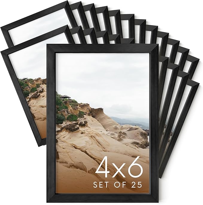 HAUS AND HUES 4x6 Black Metal Picture Frames - 4X6 Frames Bulk - Features Premium Aluminum, Vertical Hanging, Easel Back for Tabletop, Home, Office (4x6 in, Black, Set of 25)