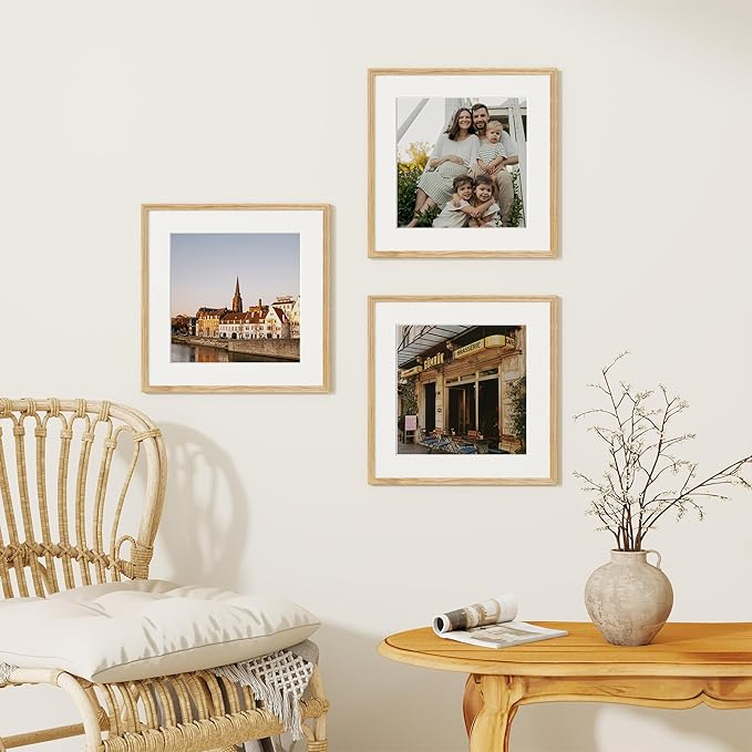 Dreamland 16x16 Picture Frame, 16 x 16 Square Photo Frame with Mat for 12x12, Natural Oak Wood Matted Picture Frames with Tempered Real Glass for Wall Art Photo and Prints, Oak Color, Set of 1