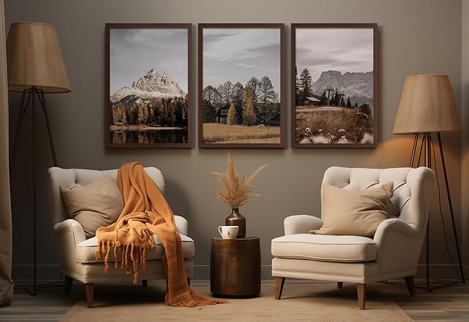 16x24 Frame Set of 3, Dark Brown Wood Grain 16x24 Poster Frame for Gallery Wall Mounting (3 Pack,Walnut)