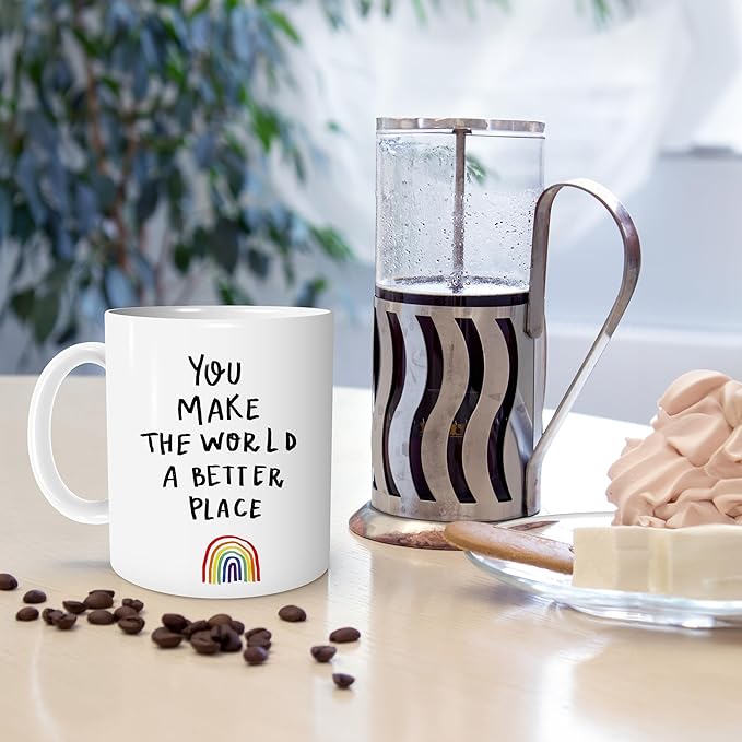 Inspirational Coffee Mugs,You Make The World A Better Place Coffee Mug,Birthday Christmas Gifts For Her Mom Sisters Coworker Boss,Rainbow Coffee Mug 11oz