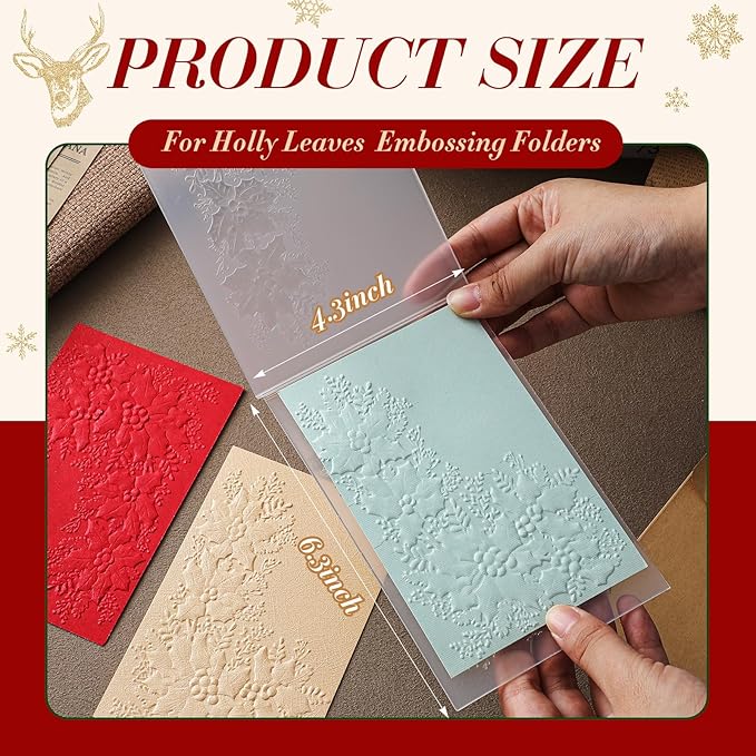 Geiserailie 1 Pcs Embossing Folders Embossing Machine Template Paper Card Folders for Christmas Card Making DIY Flower Scrapbook Photo Album Craft Decoration 5.9 x 4.1 Inch (Holly Leaves)