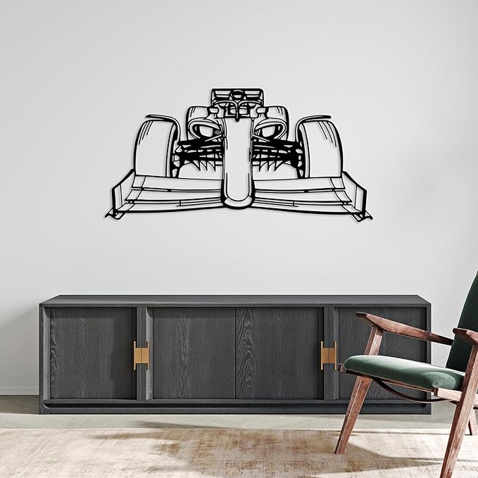 Formula Car metal Wall Art, Sports Car metal Silhouette, Formula Car Lovers Metal Wall Decor, Racing Gifts For Men, Minimalist Sculpture for Garage, Man Cave, Gift for Father's, (Black-40" x 11" inch)
