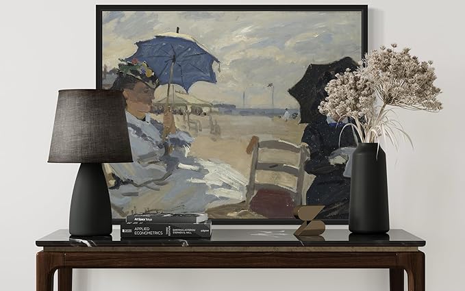 The Beach at Trouville Claude Monet Wall Art Print Poster, Impressionist Painting Wall Art Wall Decor, for Bedroom and Living room Bathroom Decor 115 (The Beach at Trouville, 8 x 10 inches, Black Frame)