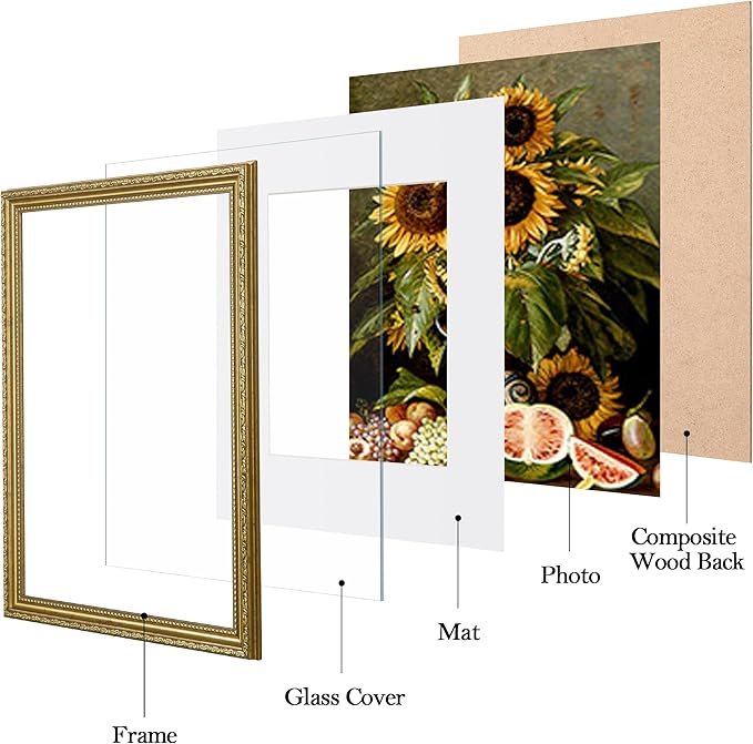 eletecpro 12x16 Picture Frames Set of 4, Vintage Photo Frame with Glass, Ornate Gold Frames 12 by 16 Display 8.5x11 Photo with Mat or 12x16 without Mat for Home Wall Decor, Gold