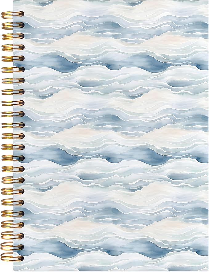 Blue Beach Waves Notebook, Coastal Ocean Journal, Preppy Beach Aesthetic Hardcover Spiral Notebook Journal for Note Taking, Blue Office Supplies, 5.5x8.3 Inch