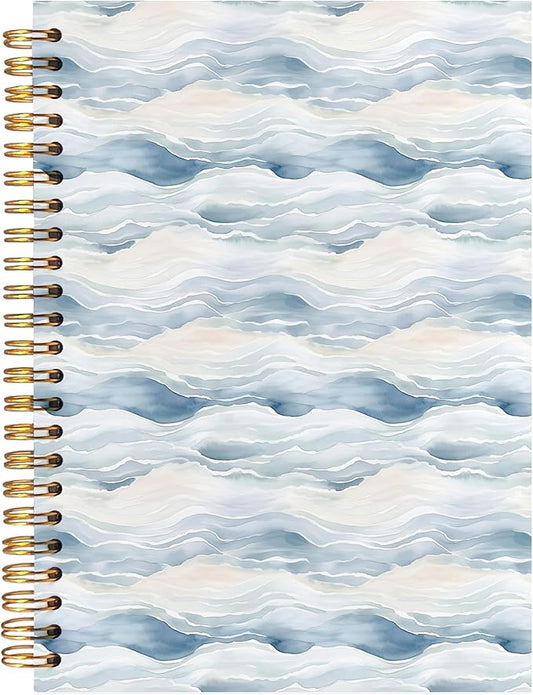 Blue Beach Waves Notebook, Coastal Ocean Journal, Preppy Beach Aesthetic Hardcover Spiral Notebook Journal for Note Taking, Blue Office Supplies, 5.5x8.3 Inch