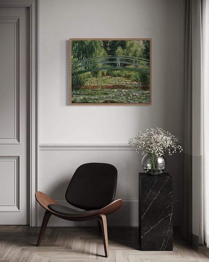 The Japanese Footbridge Claude Monet Wall Art Print Poster, Impressionist Painting Wall Art Wall Decor, for Bedroom and Living room Bathroom Decor 115 (The Japanese Footbridge, 8 x 10 inches, Wood Frame)