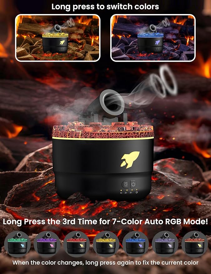Cannon Blast Aroma Humidifier, Cannon Blast Turret Humidifier Silent Diffuser with Colorful LED Lights, Waterless Auto Shut, Vapor Aromatherapy Humidifier for Home Office Bedroom (Black)