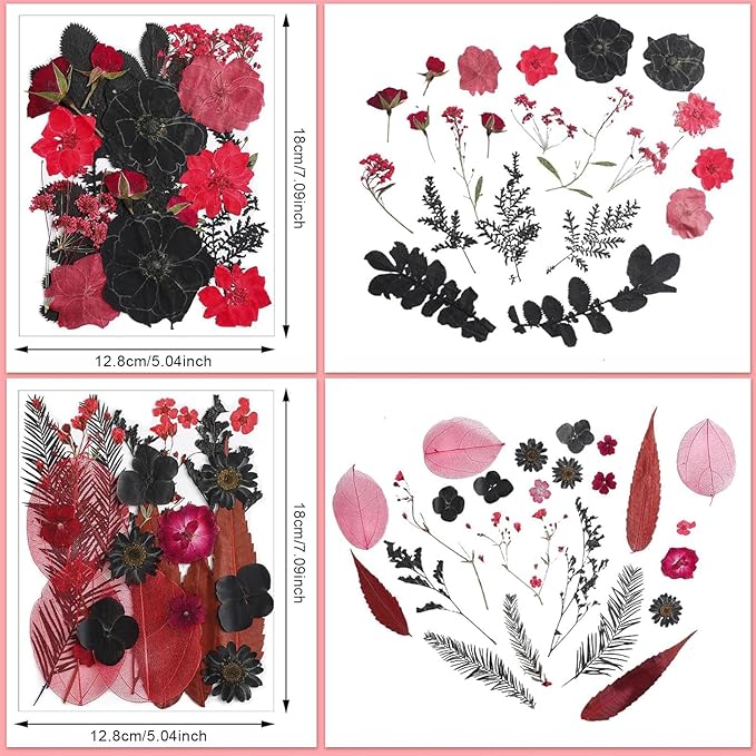 Nuanchu Black Red Dried Pressed Flowers for Crafts Christmas Dried Flowers Real Natural Pressed Wildflowers with Tweezer for Resin Mold Scrapbooking Nail Soap Candle Card Making Cake DIY Art Jewelry