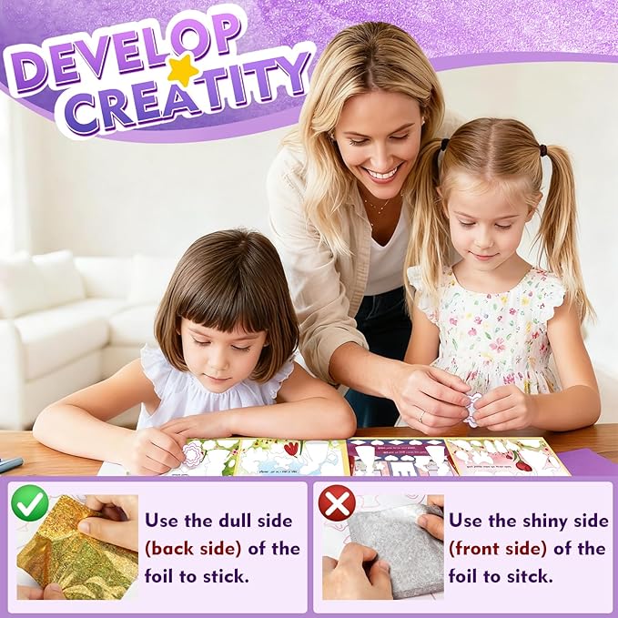 SOOVSY Magnetic Foil Art & Craft Fun Kit for Kids, Princess Foil Story Book with 77 Magnets & 100 Color Sheet, DIY Creative Activity, Travel Toys, Gifts Set for Ages 4, 5, 6, 7, 8, 9