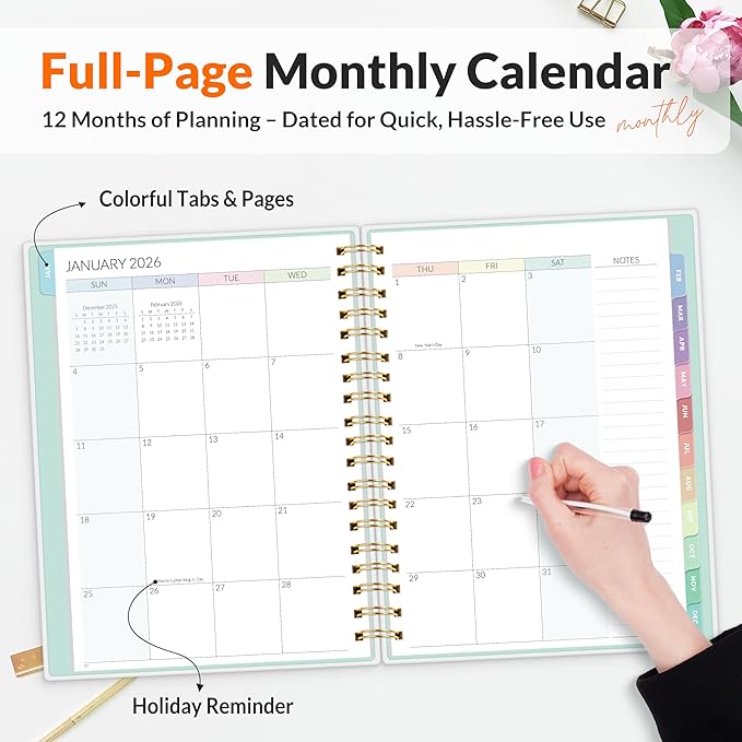 SUNEE Home Planner 2026, Work from Home Planner w/Stickers, JAN 2026 - DEC 2026, Monthly Budget Planner, Checklists for Routines and Goals, Weekly Calendar, Ideal for Gift, Poly Laminated Cover,Floral